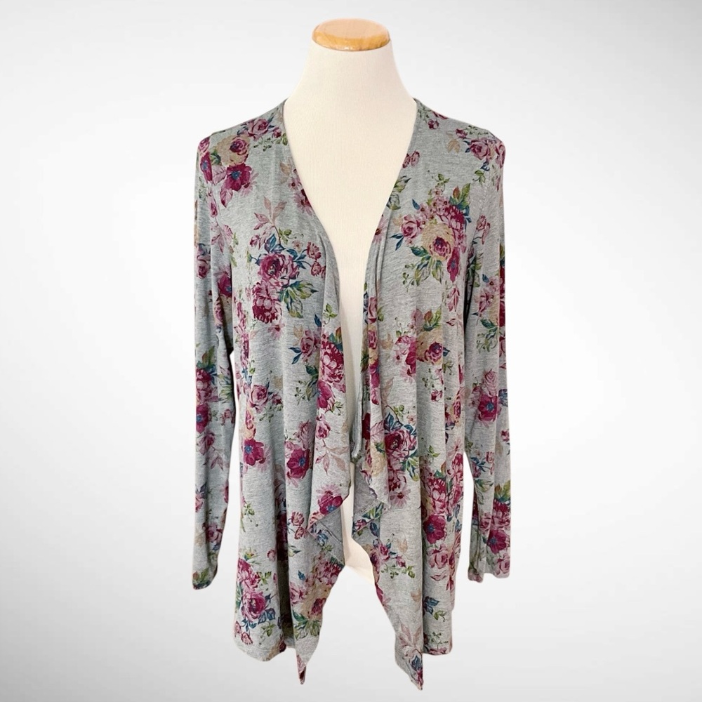 Torrid Super Soft Drape-Front Open Floral Cardigan Long Sleeves